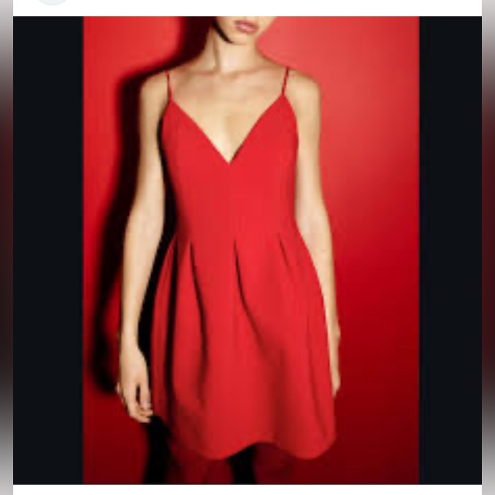 VOLUMINOUS SHORT DRESS - Red Spaghetti Strap Mini Dress-Size Large